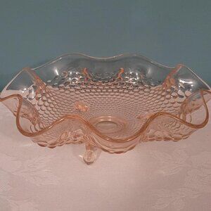 Pink Depression Glass Footed Candy Dish Hobnail Ruffled Edge 7" x 2"
